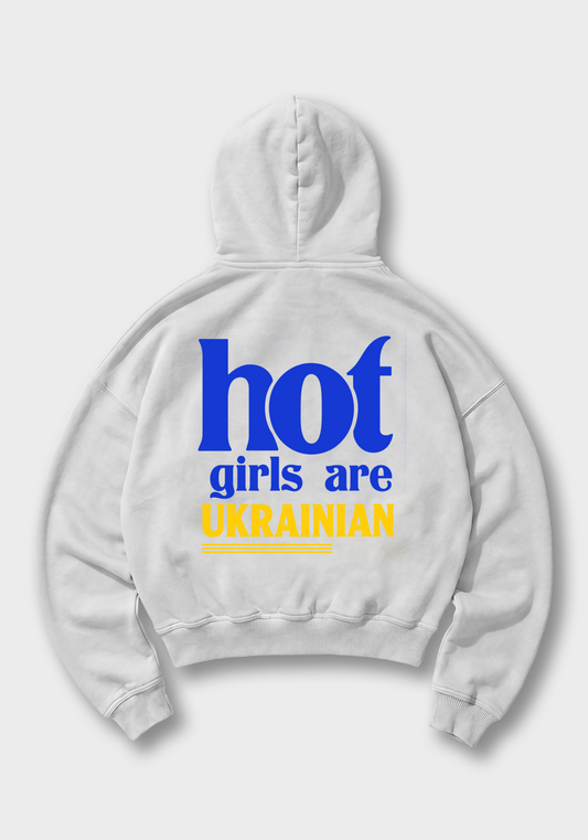 Hot Girls are Ukrainian Oversized Hoodie - White Back (Designed)