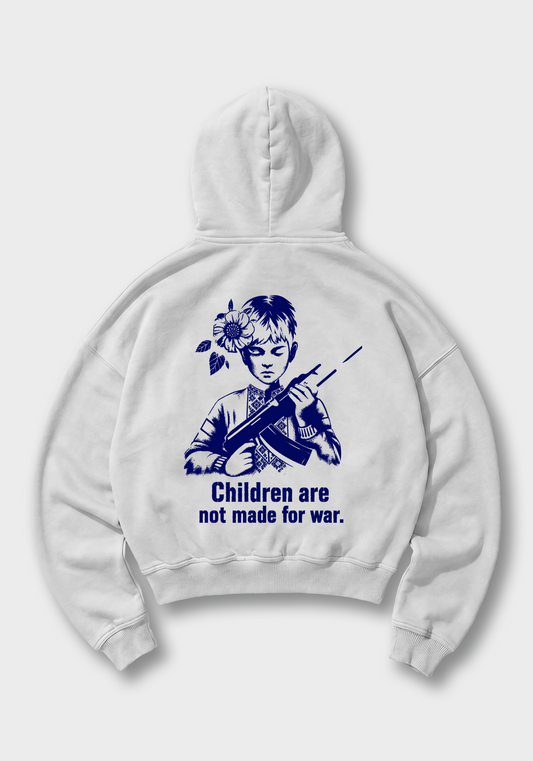 Children are not made for war Oversized Hoodie - White Back (Designed)