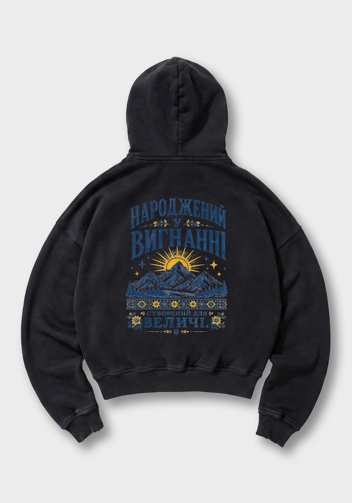Geboren im Exil Oversized Hoodie - Black Back (Designed)